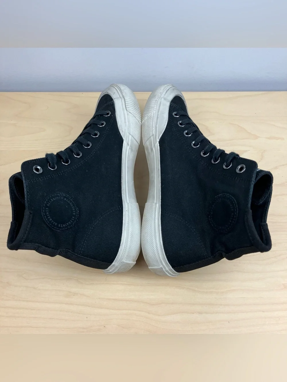 Allsaints Men’s Size 42 / 9.0 Dumont Black Canvas High Top Shoes Lace Up